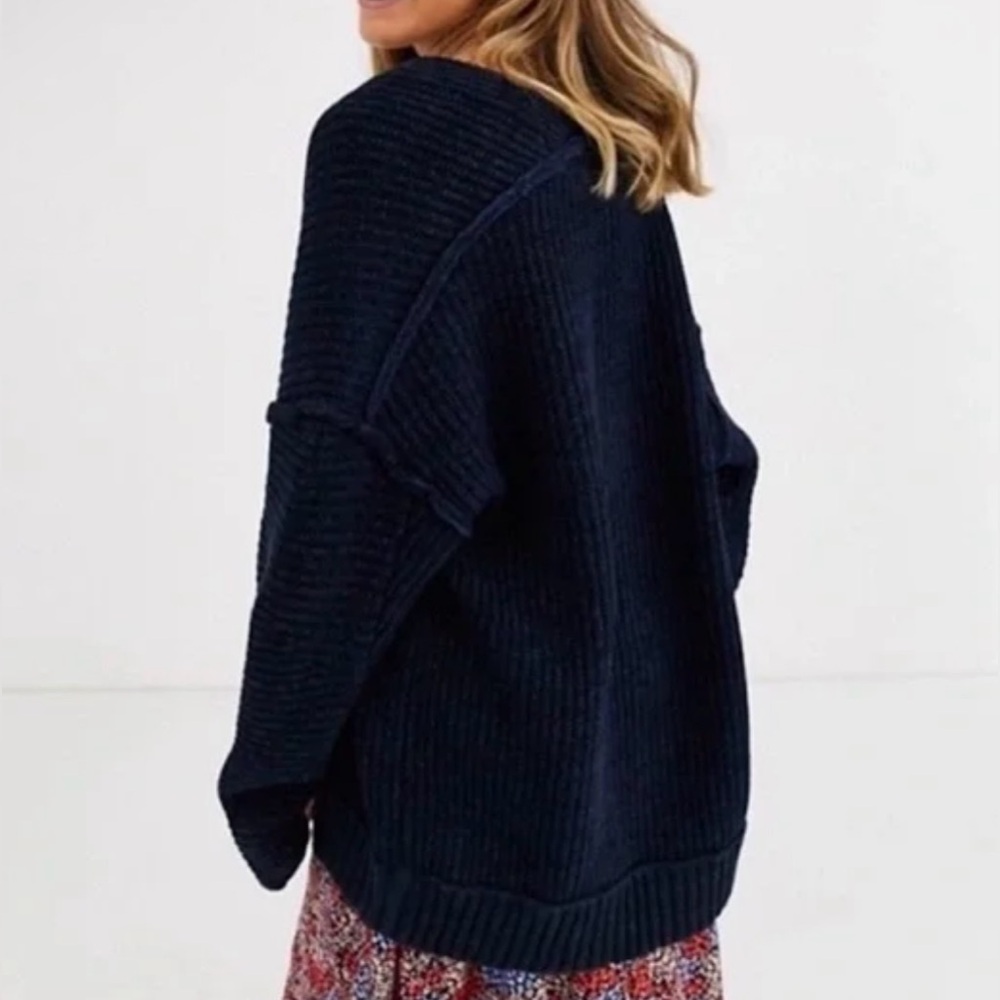Free People Dark Charcoal Open Front Ribbed Cardigan - Picture 3 of 7